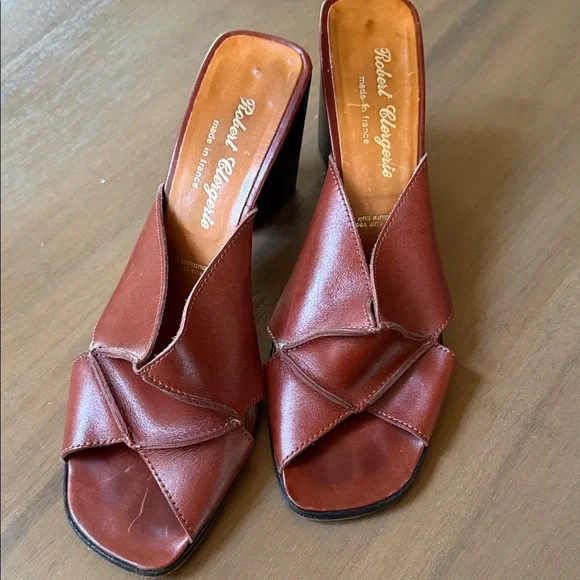 Robert Clergerie Burnt Brown Leather Knot-Detail Open-Toe Mule - Picture 1 of 7